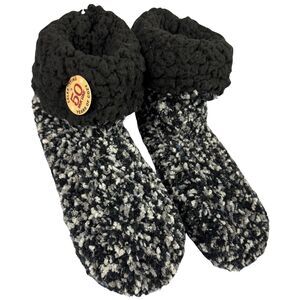 Muk Luks Women's Popcorn Cuff Bootie Slipper Socks Soft Faux‎ Fur Sz Large Black